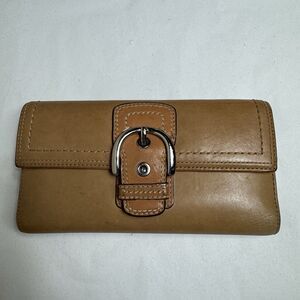 Vintage Coach Light Brown Trifold Soho Wallet Y2K Snap Clasp Buckle Checkbook